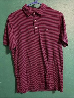Vineyard Vines Men's Burgundy & Navy Thin-Stripe Polo